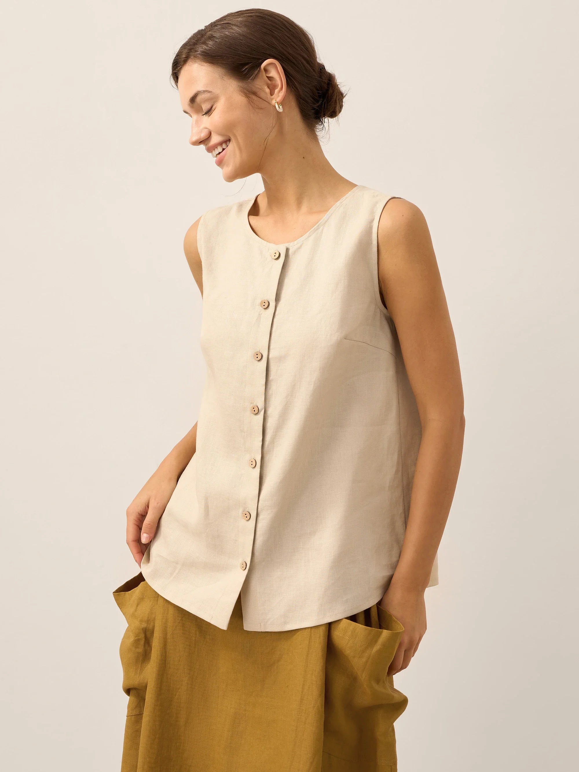 100% Linen Buttons Down Tank Top ERIN by LINTICO