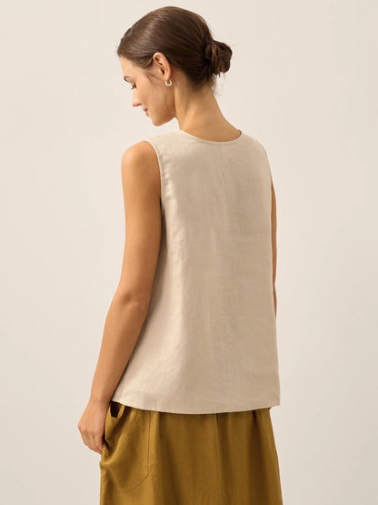 100% Linen Buttons Down Tank Top ERIN by LINTICO