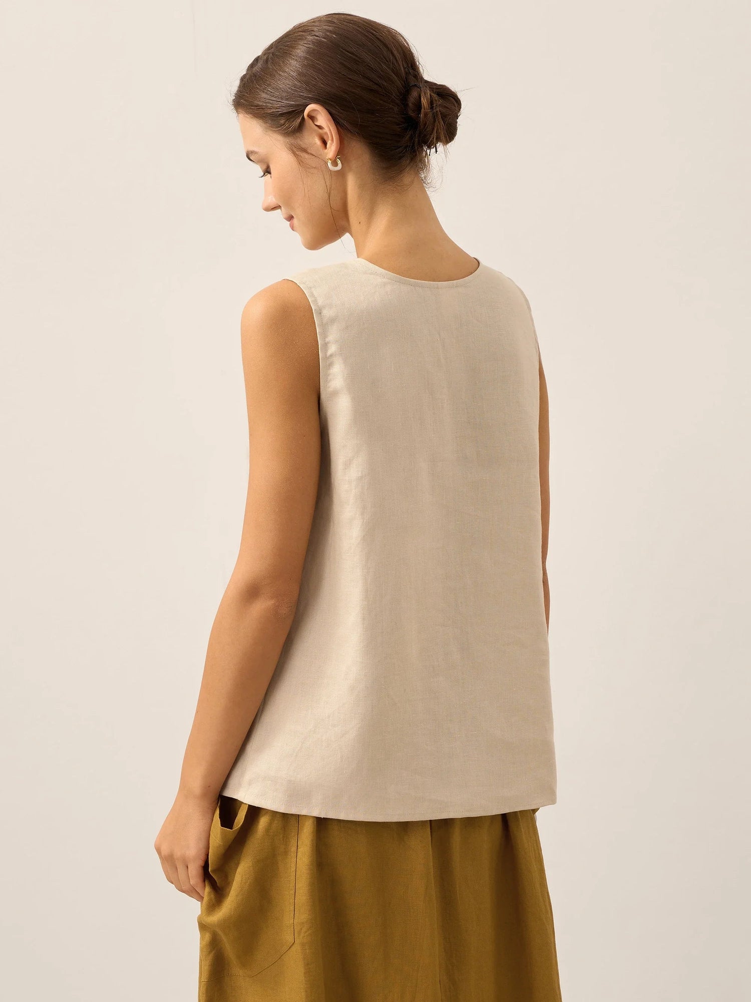 100% Linen Buttons Down Tank Top ERIN 