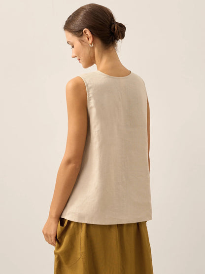 100% Linen Buttons Down Tank Top ERIN 