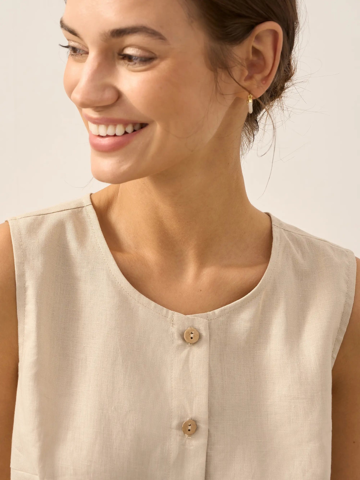 100% Linen Buttons Down Tank Top ERIN by LINTICO