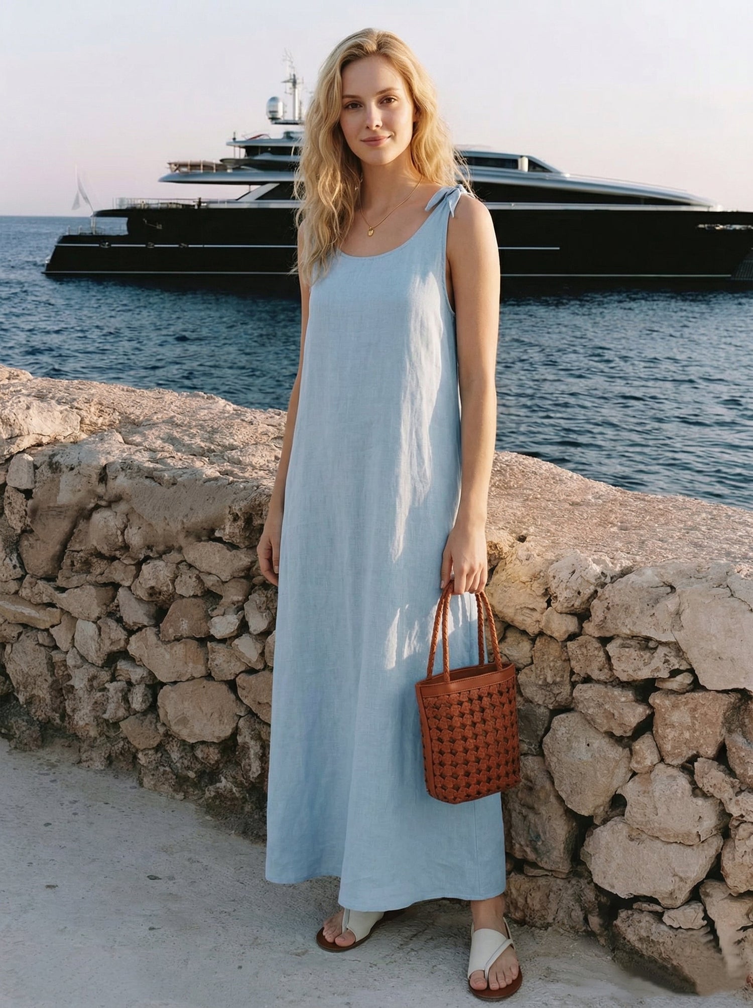 100% Linen Camisole Dress QEARL by LINTICO