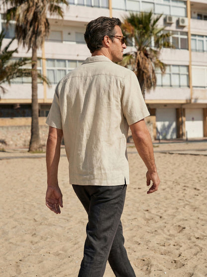 100% Linen Camp-Collar Elbow-Sleeve Shirt HENRY by LINTICO