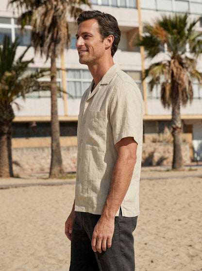 100% Linen Camp-Collar Elbow-Sleeve Shirt HENRY by LINTICO