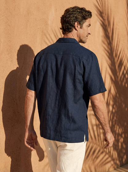 100% Linen Camp-Collar Elbow-Sleeve Shirt HENRY by LINTICO