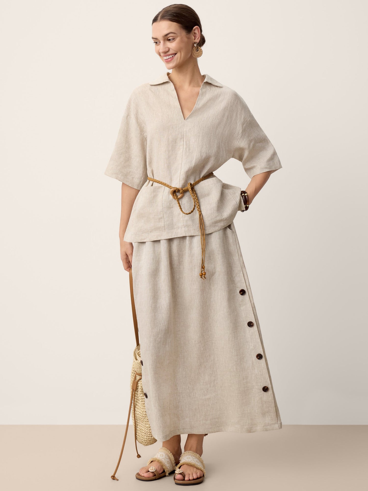 100% Linen Camp-Collar Patch-Pocket Top BRENNA by LINTICO
