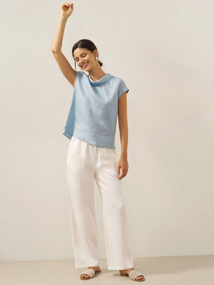 100% Linen Cap Sleeve Soft-Fold Collar Top YVONNE by LINTICO