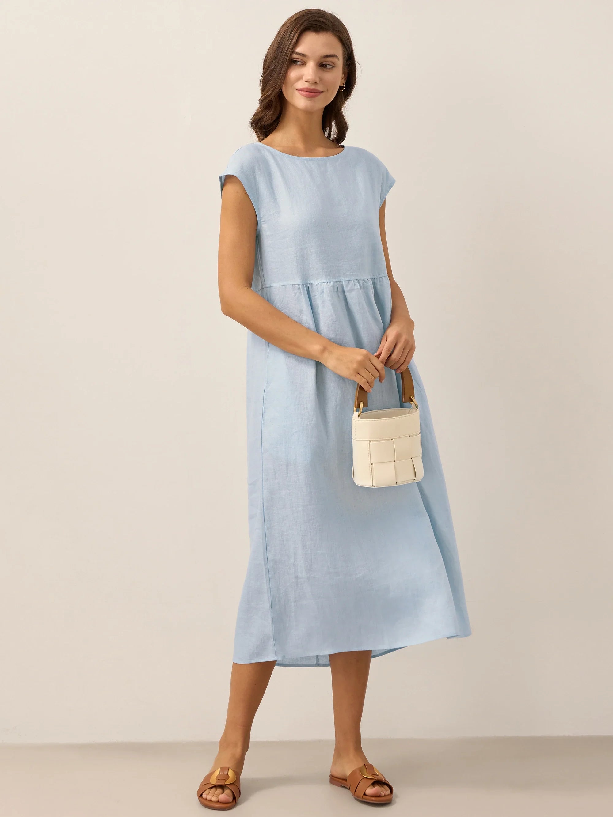 100% Linen Cap Sleeve Washed Maxi Dress JOAN by LINTICO