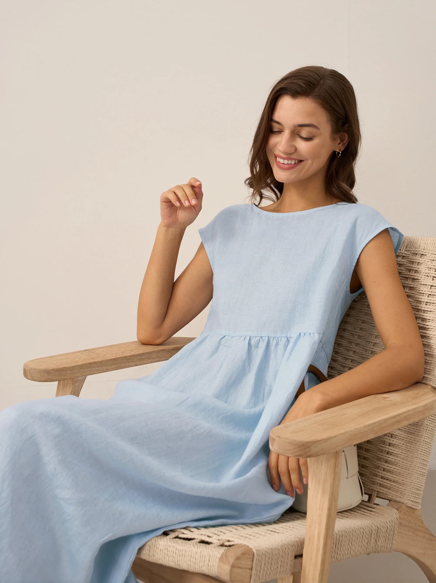 100% Linen Cap Sleeve Washed Maxi Dress JOAN by LINTICO