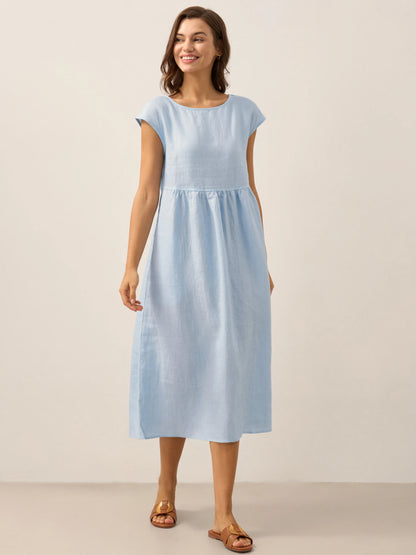 100% Linen Cap Sleeve Washed Maxi Dress JOAN by LINTICO