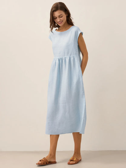 100% Linen Cap Sleeve Washed Maxi Dress JOAN by LINTICO