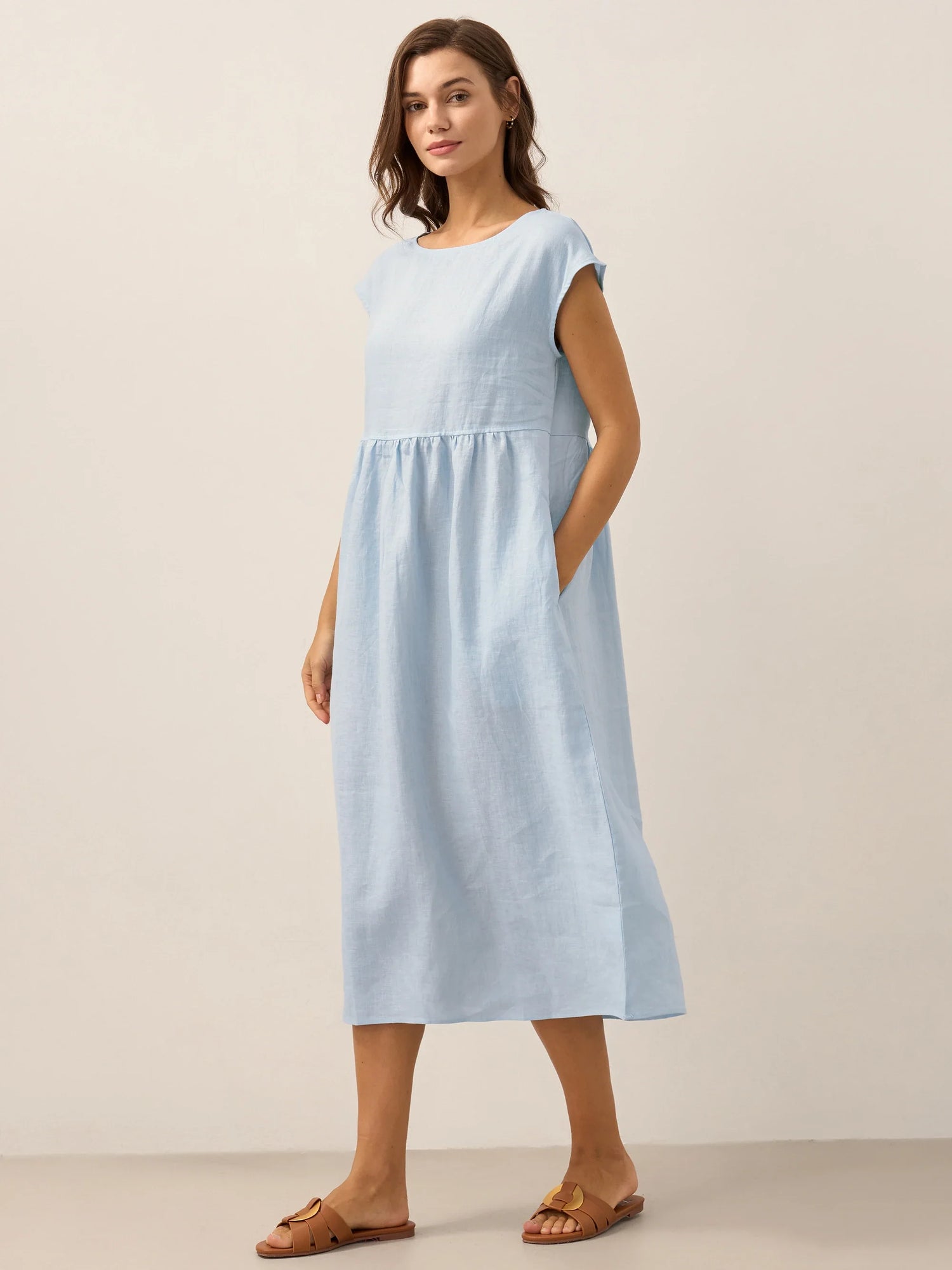 100% Linen Cap Sleeve Washed Maxi Dress JOAN by LINTICO