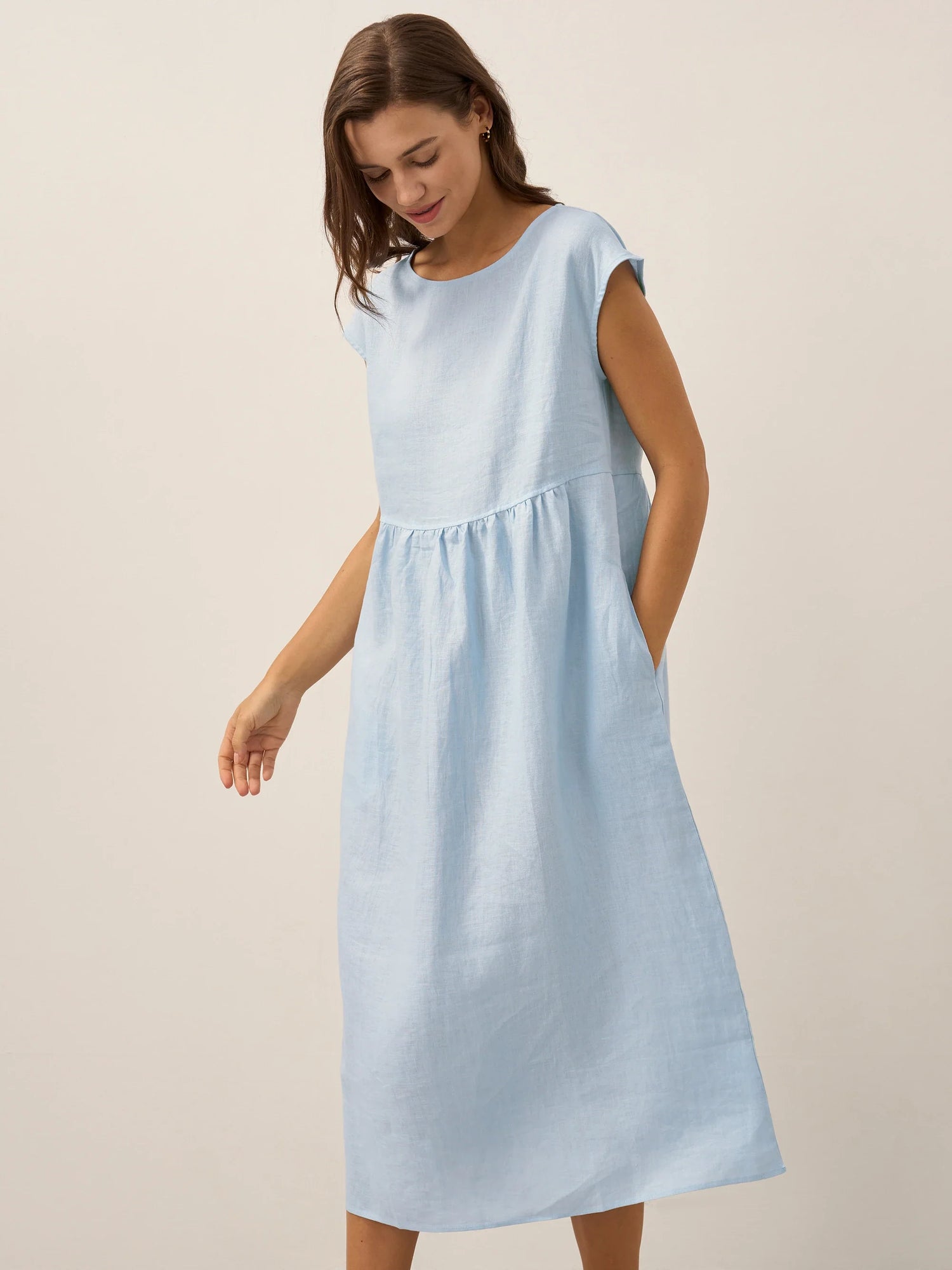 100% Linen Cap Sleeve Washed Maxi Dress JOAN by LINTICO