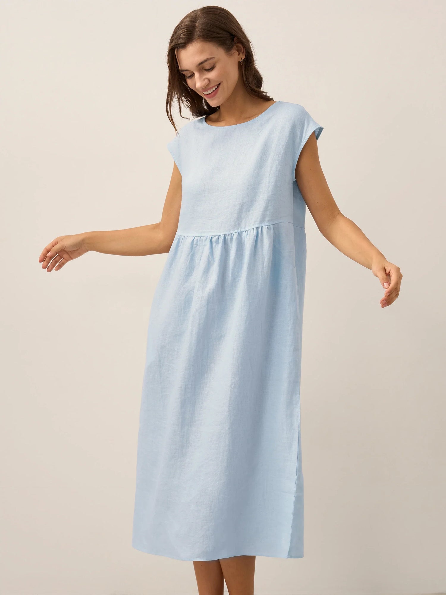 100% Linen Cap Sleeve Washed Maxi Dress JOAN by LINTICO