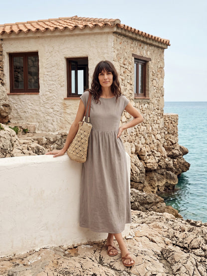 100% Linen Cap Sleeve Washed Maxi Dress JOAN by LINTICO