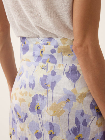 100% Linen Adjustable Wrap-Tie Carnation Print Skirt FRANCESCA by LINTICO