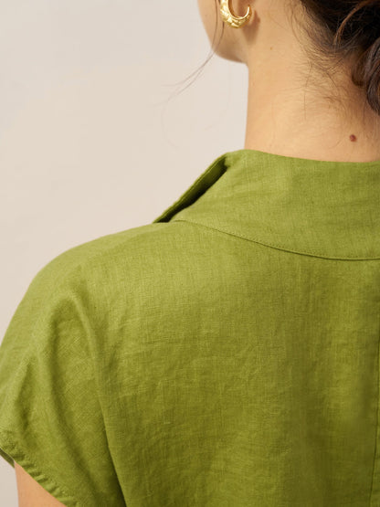 100% Linen Collared Cap Sleeve Top IVY by LINTICO