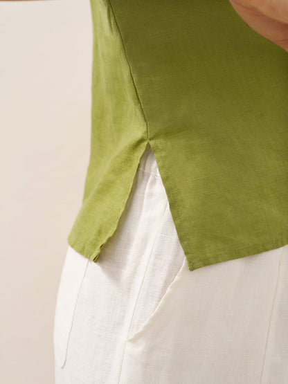 100% Linen Collared Cap Sleeve Top IVY by LINTICO