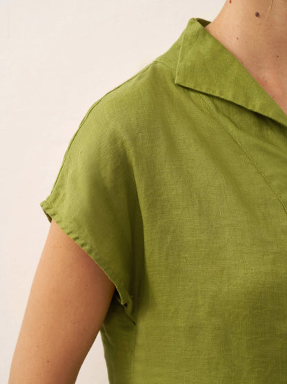 100% Linen Collared Cap Sleeve Top IVY by LINTICO
