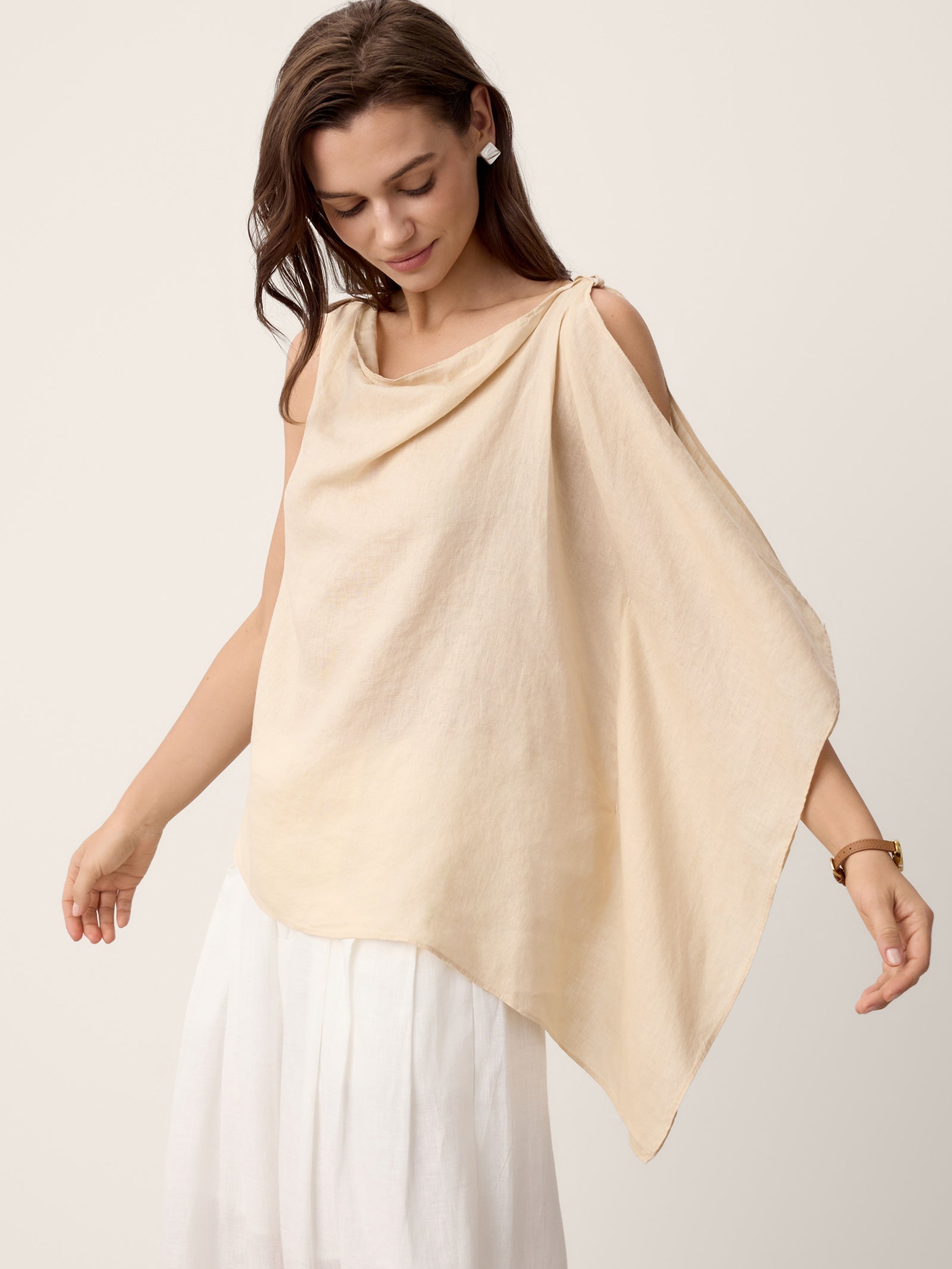 100% Linen Cowl-Neck Asymmetric Top LEVINA by LINTICO