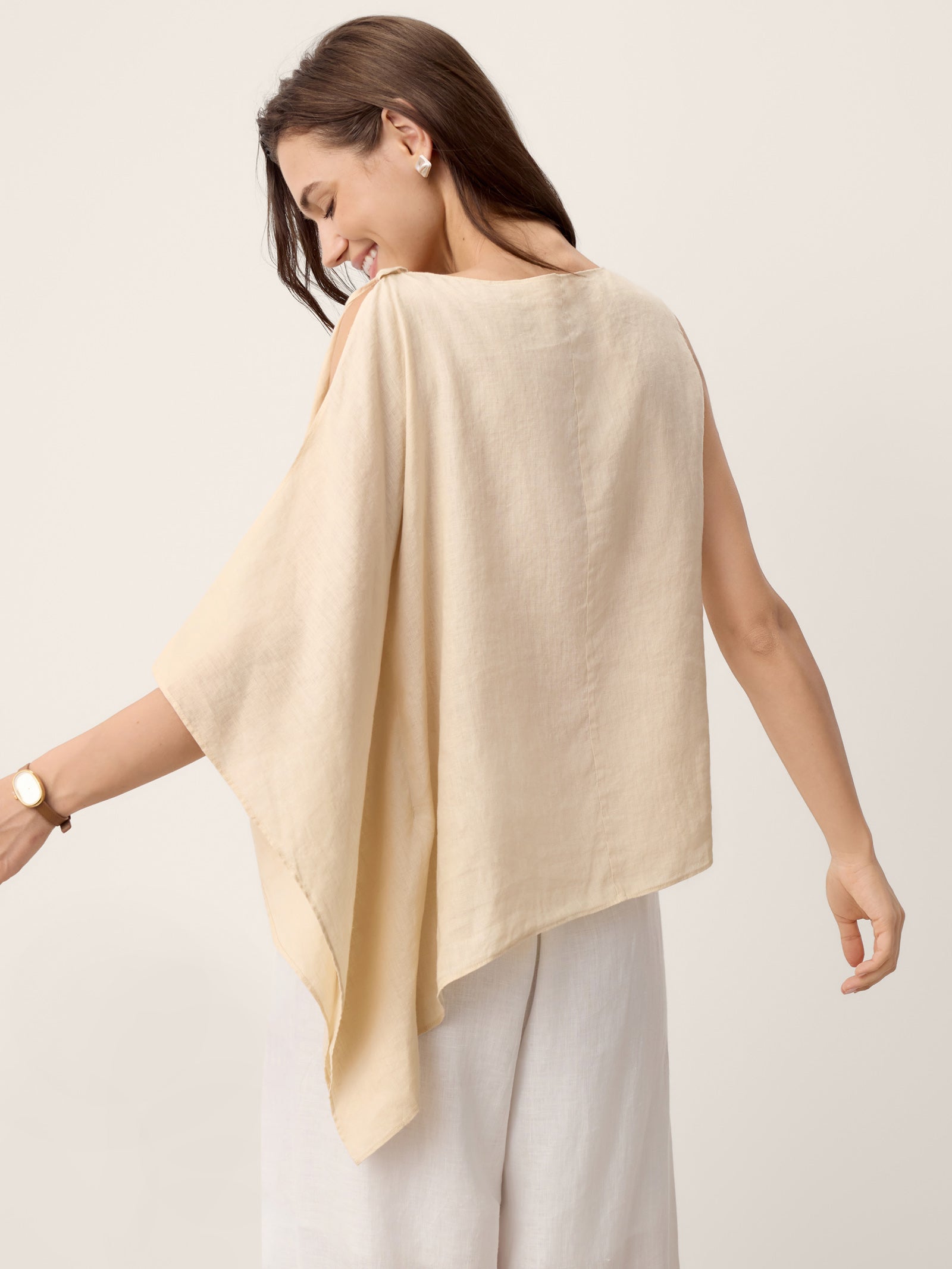 100% Linen Cowl-Neck Asymmetric Top LEVINA by LINTICO