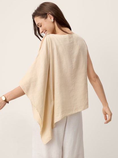 100% Linen Cowl-Neck Asymmetric Top LEVINA by LINTICO