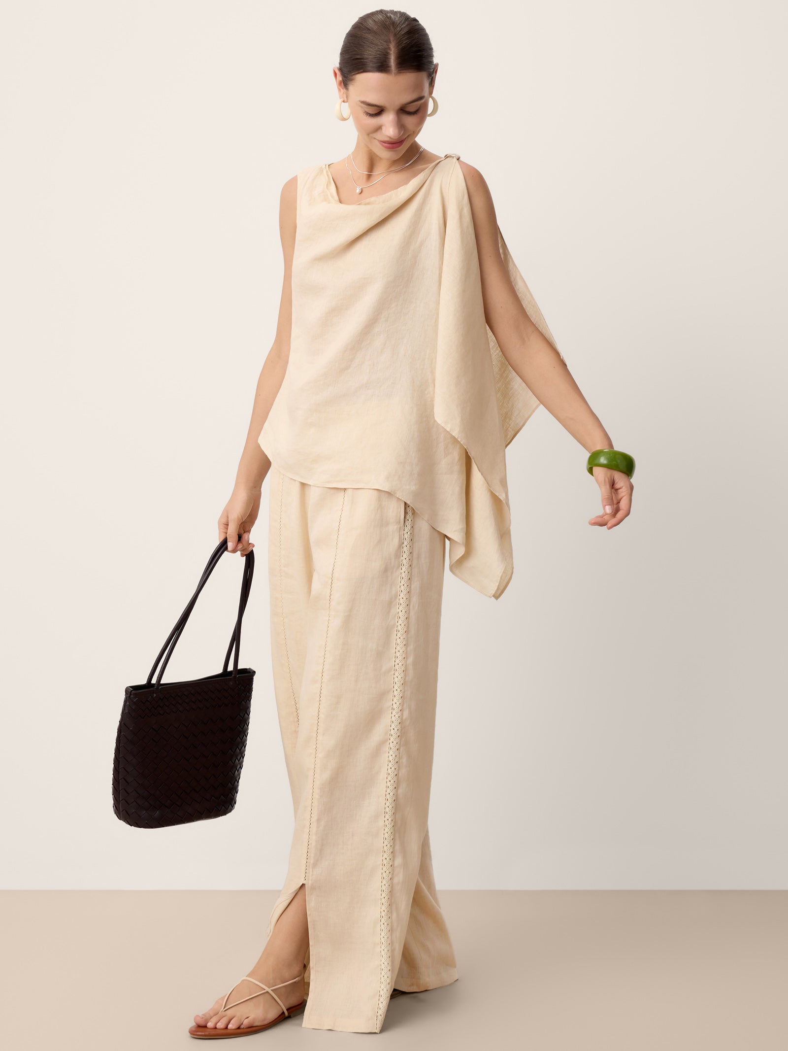 100% Linen Cowl-Neck Asymmetric Top LEVINA by LINTICO