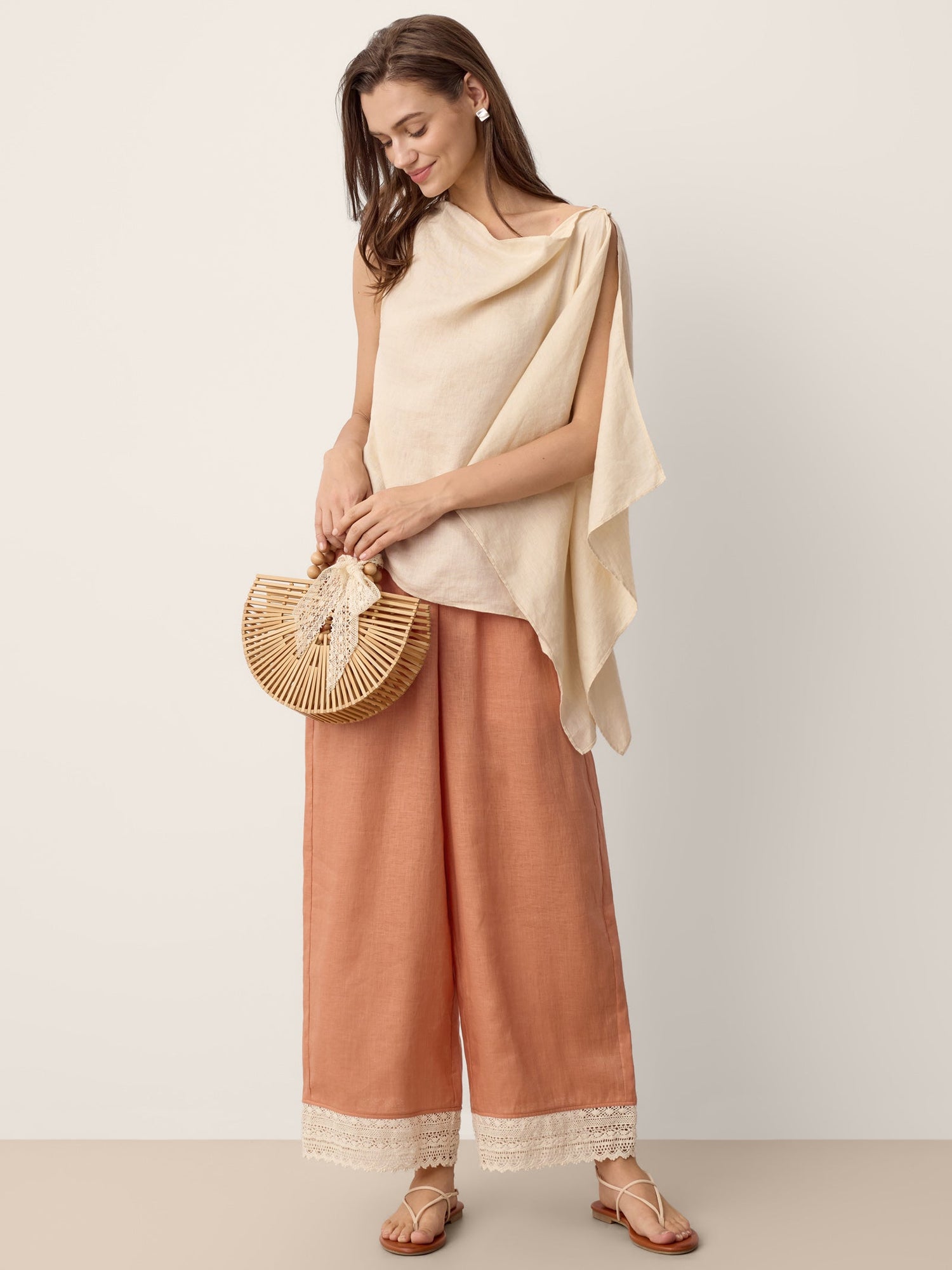 100% Linen Cowl-Neck Asymmetric Top LEVINA by LINTICO