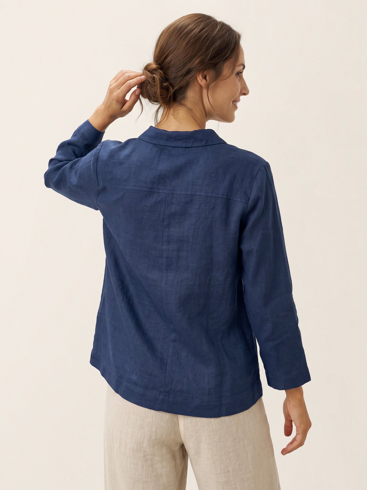 100% Linen Deep V-Neck Pullover with Button-Trim JOLYNE  DestGlow