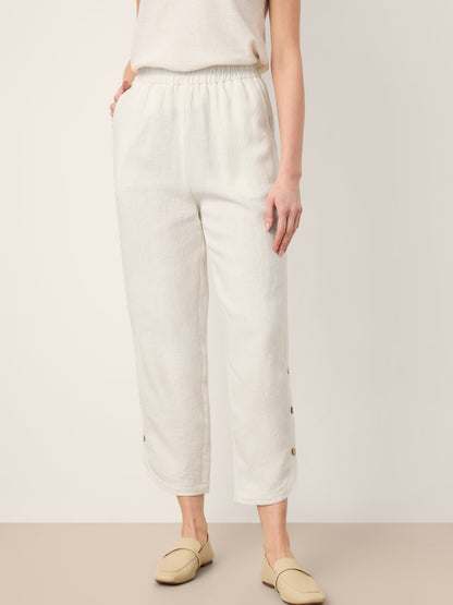 100% Linen Double Pleat Button Hem Pull-On Pants LINDSEY by LINTICO