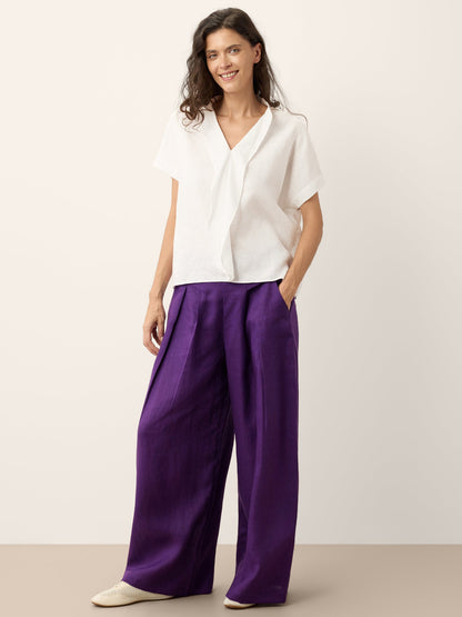100% Linen Double Ruffle Soft Collar Top VERONICA by LINTICO