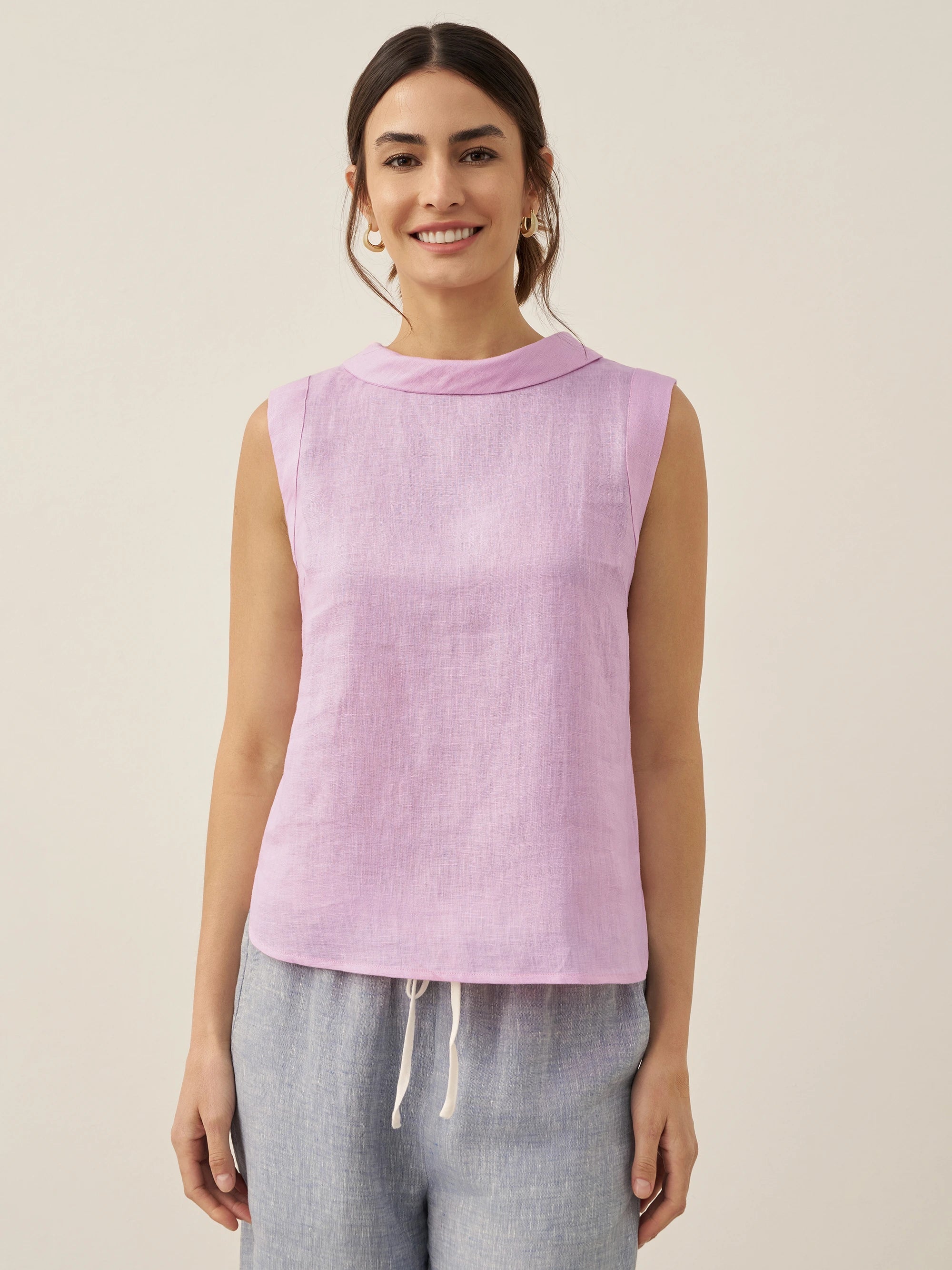 100% Linen Draped Collar Tank Top JACQUELINE by LINTICO