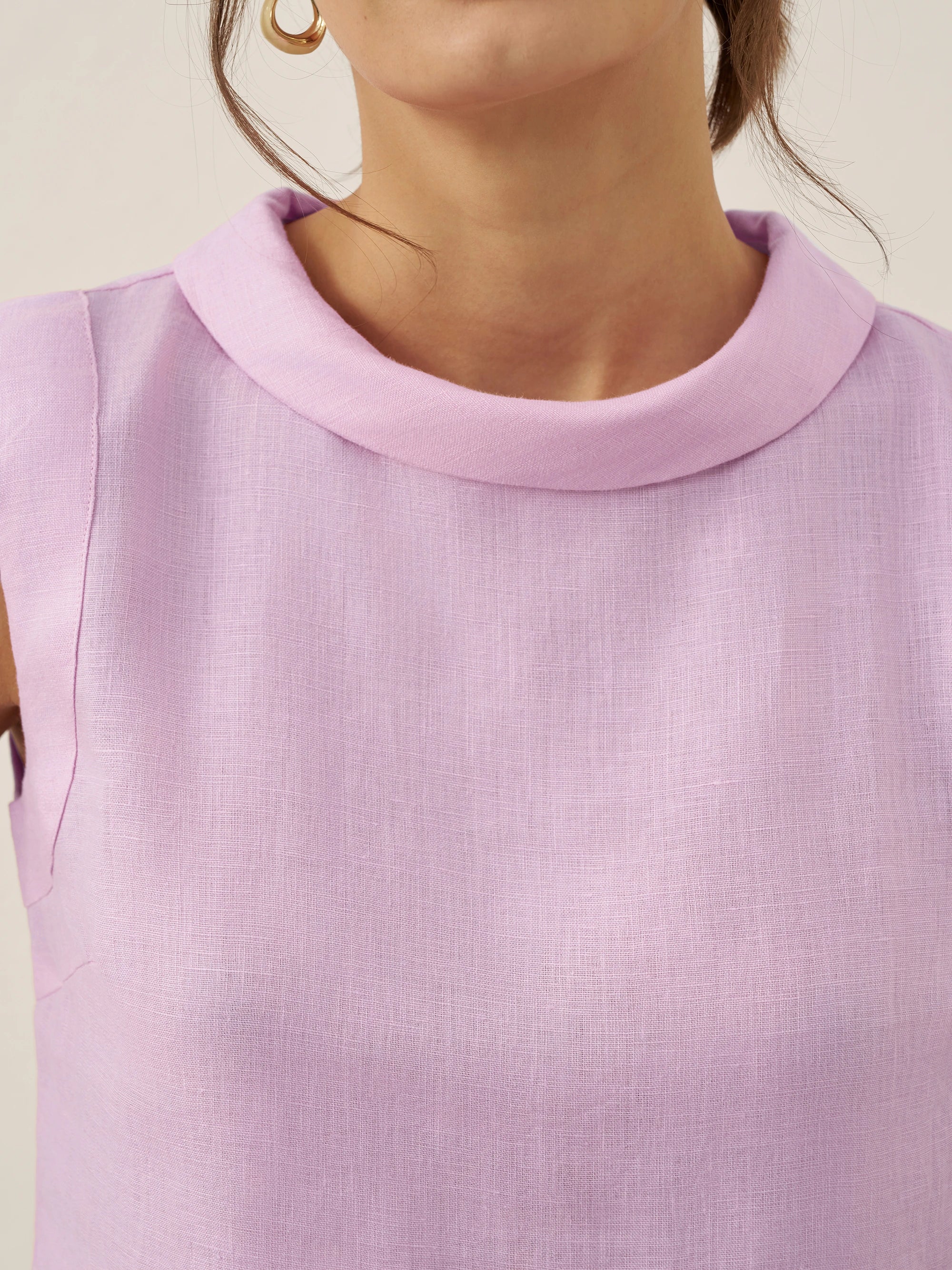100% Linen Draped Collar Tank Top JACQUELINE by LINTICO