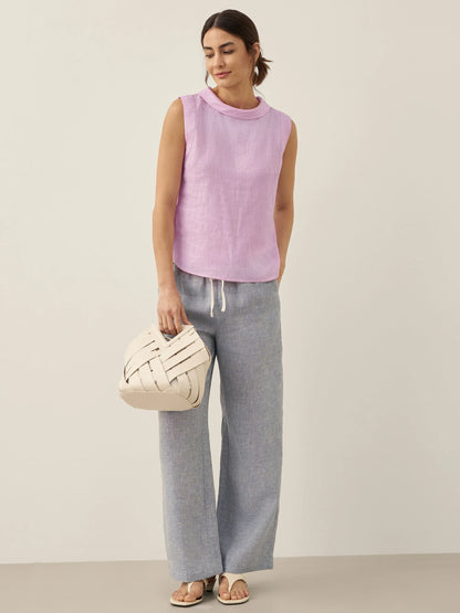 100% Linen Draped Collar Tank Top JACQUELINE by LINTICO