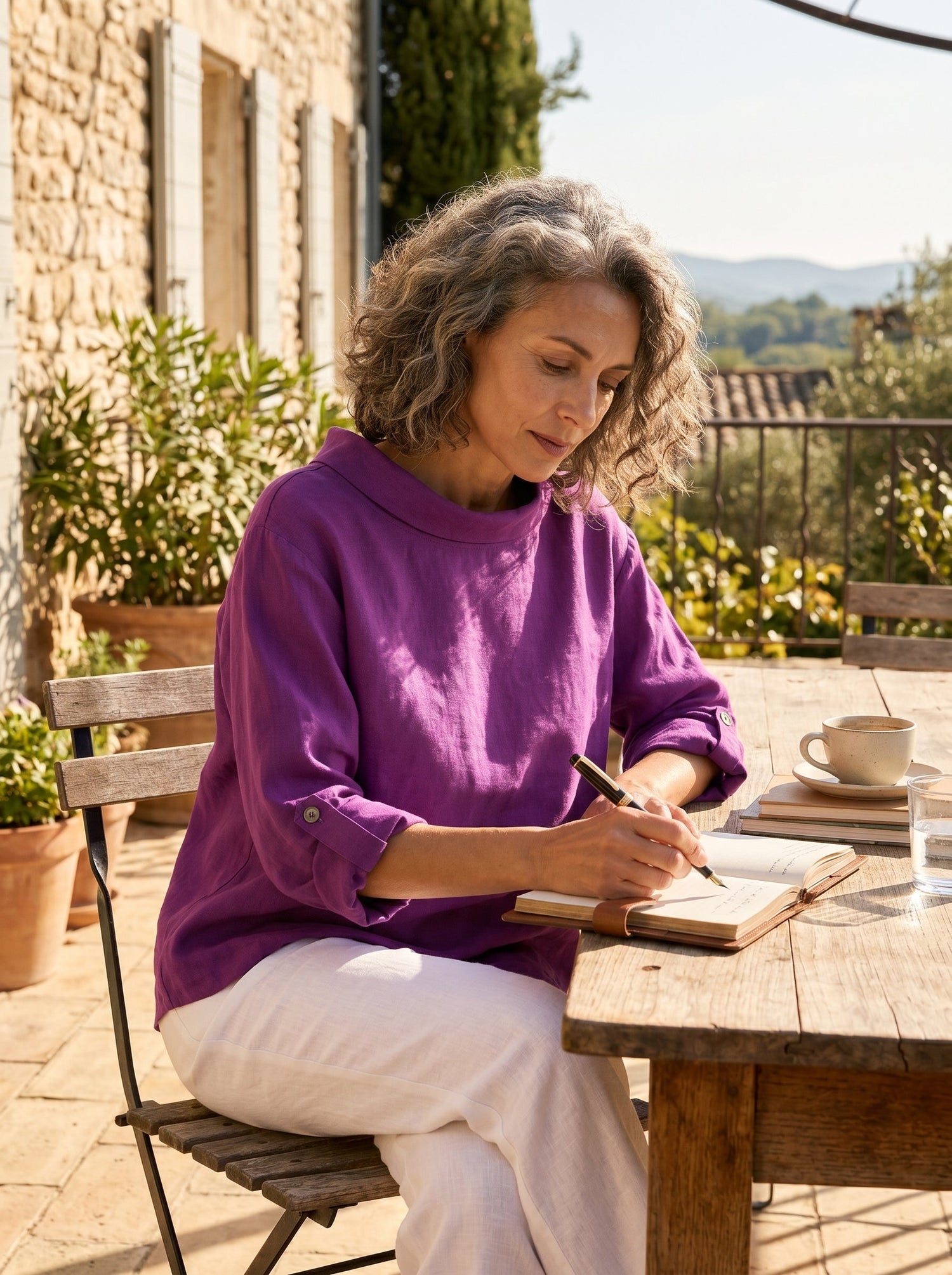 100% Linen Draped Neck Top HOLLIS by LINTICO