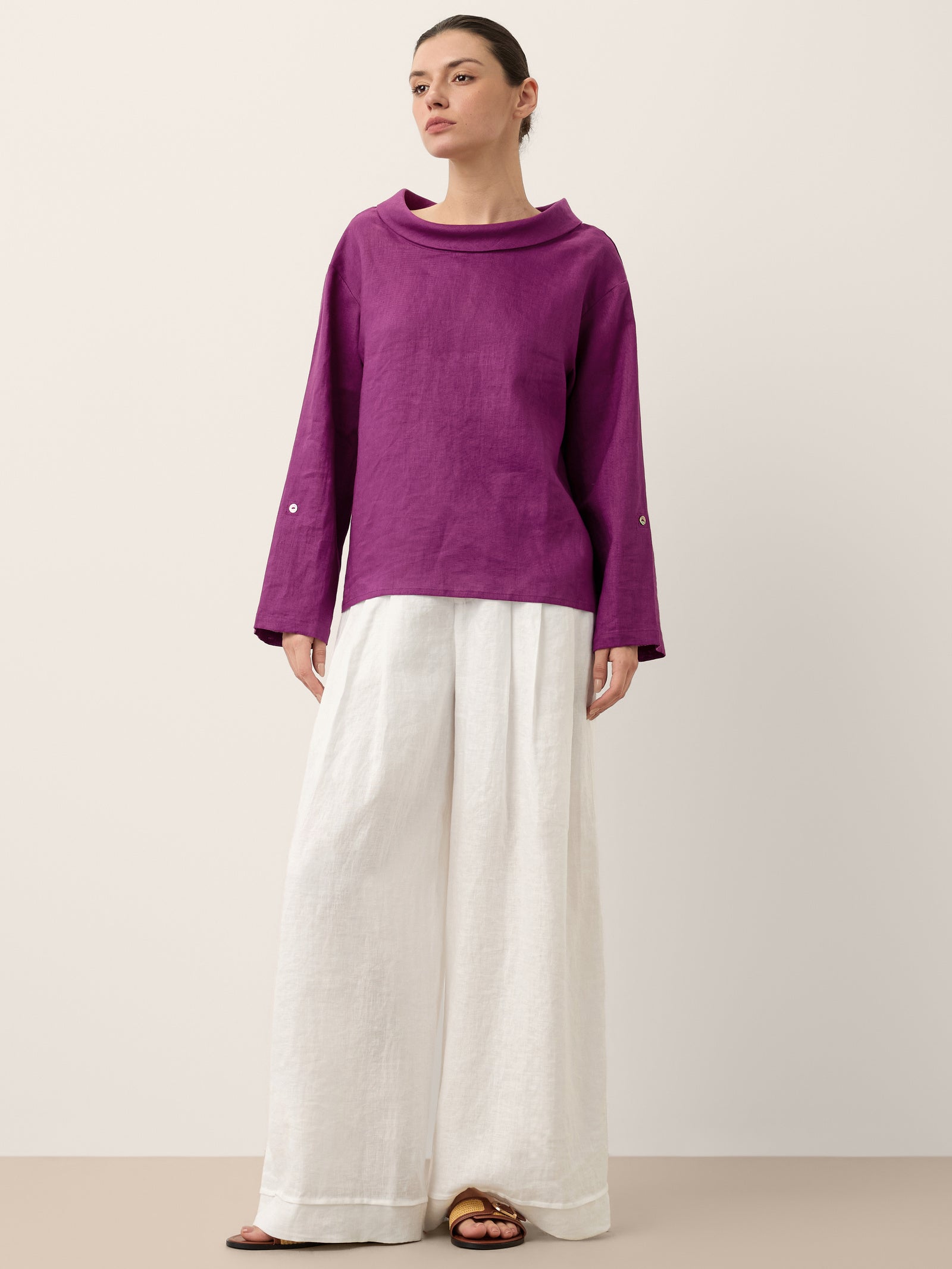 100% Linen Draped Neck Top HOLLIS 