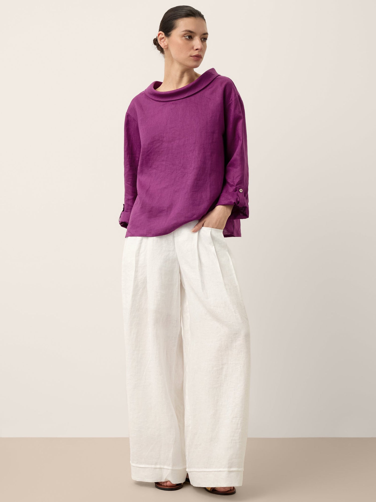 100% Linen Draped Neck Top HOLLIS 