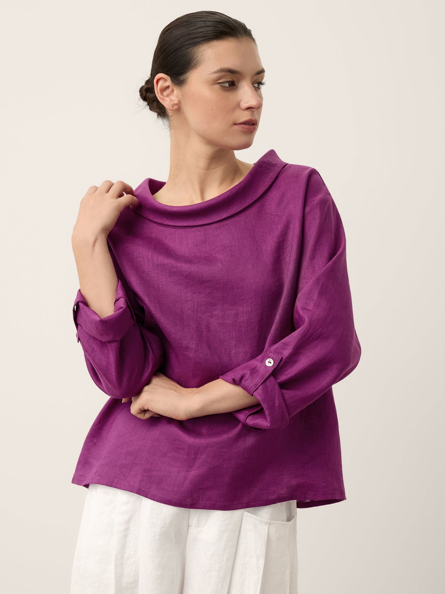 100% Linen Draped Neck Top HOLLIS 