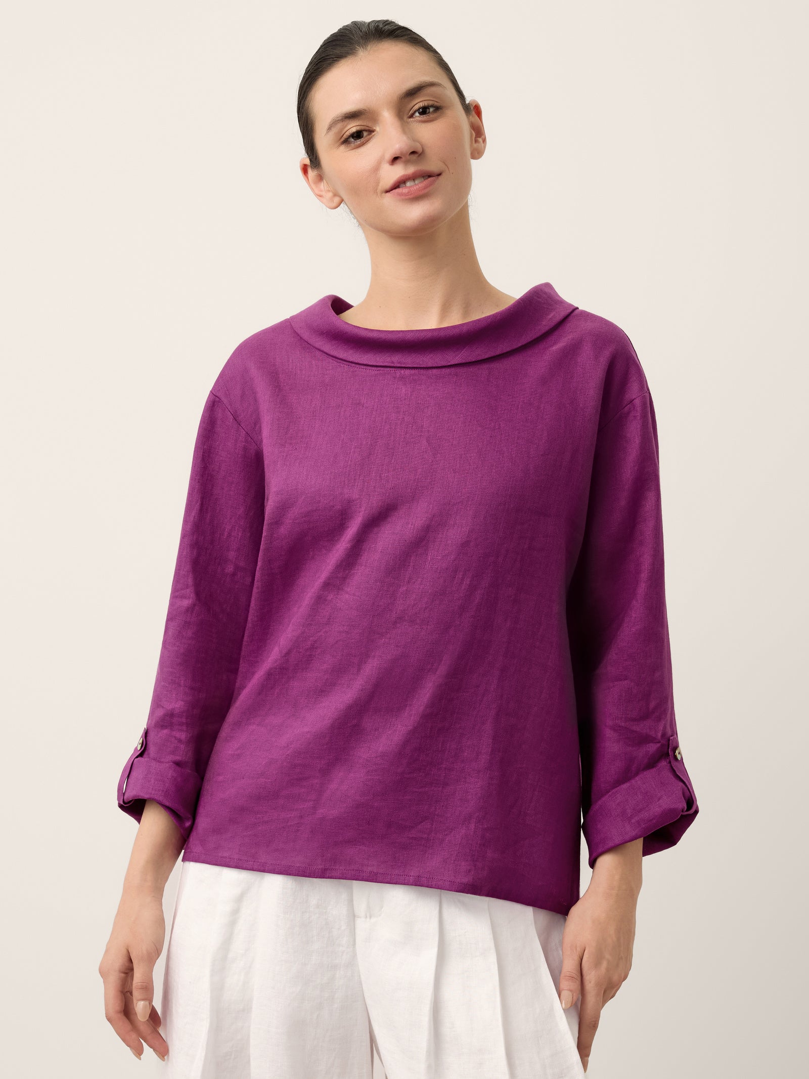 100% Linen Draped Neck Top HOLLIS 