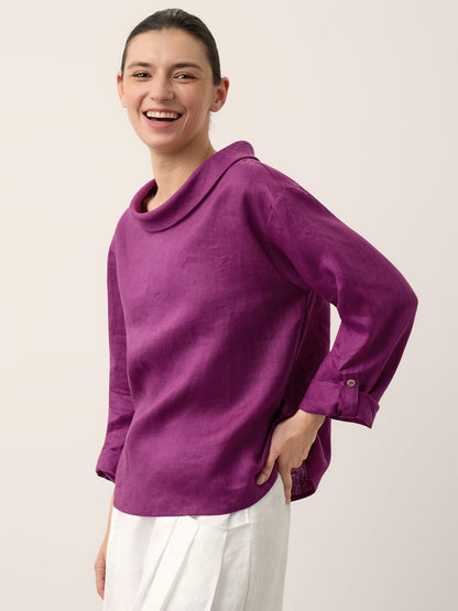 100% Linen Draped Neck Top HOLLIS 