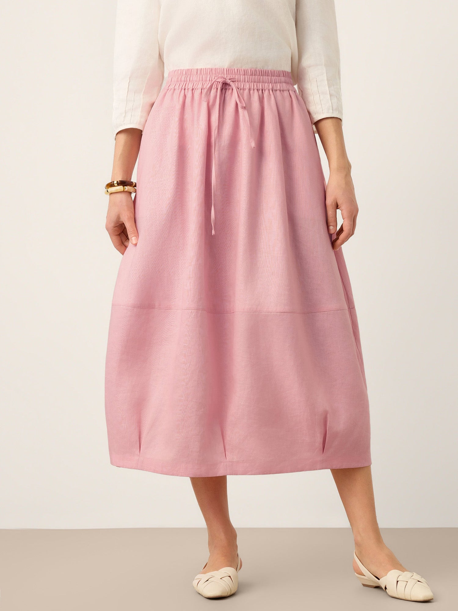 100% Linen Drawstring Lantern Maxi Skirt with Pockets ROXANNE by LINTICO