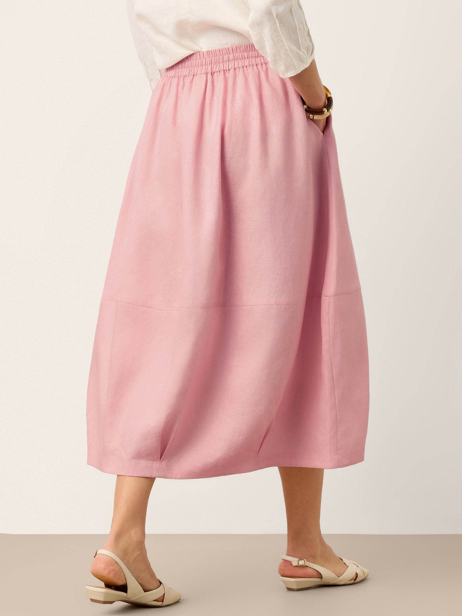 100% Linen Drawstring Lantern Maxi Skirt with Pockets ROXANNE by LINTICO