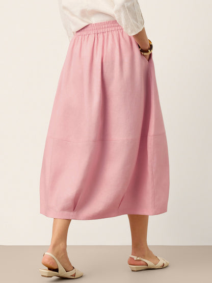 100% Linen Drawstring Lantern Maxi Skirt with Pockets ROXANNE by LINTICO