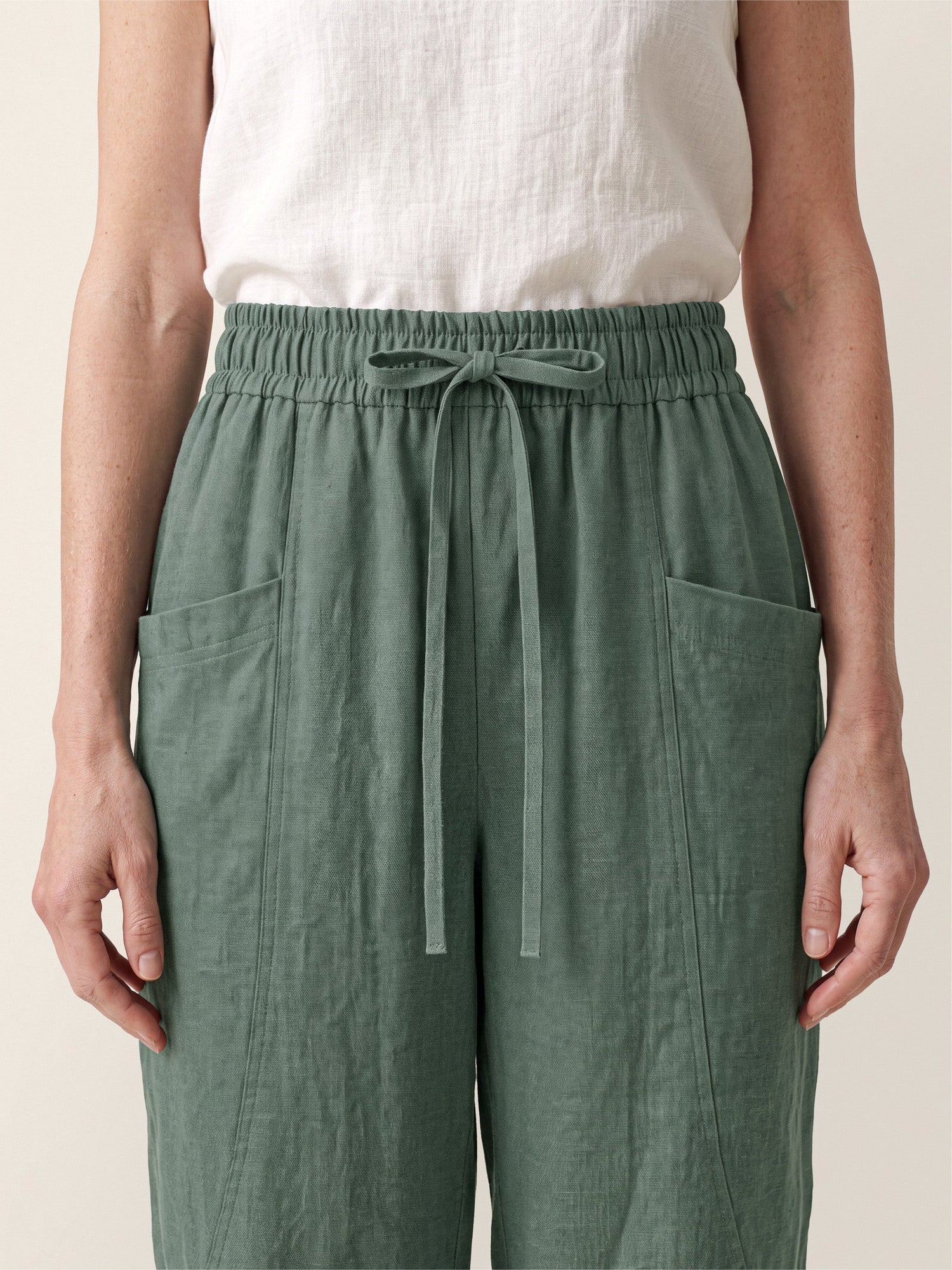 100% Linen Drawstring Utility Ankle Pants AMELINE  DestGlow