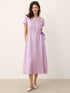 100% Linen Drawstring Waist Button Detail Midi Dress SENNA by LINTICO