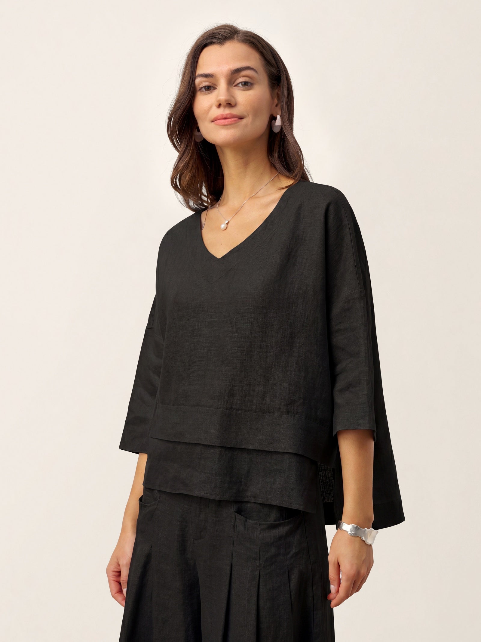 100% Linen Drop Shoulder Asymmetric Layered Hem Overtop VIOLA by LINTICO