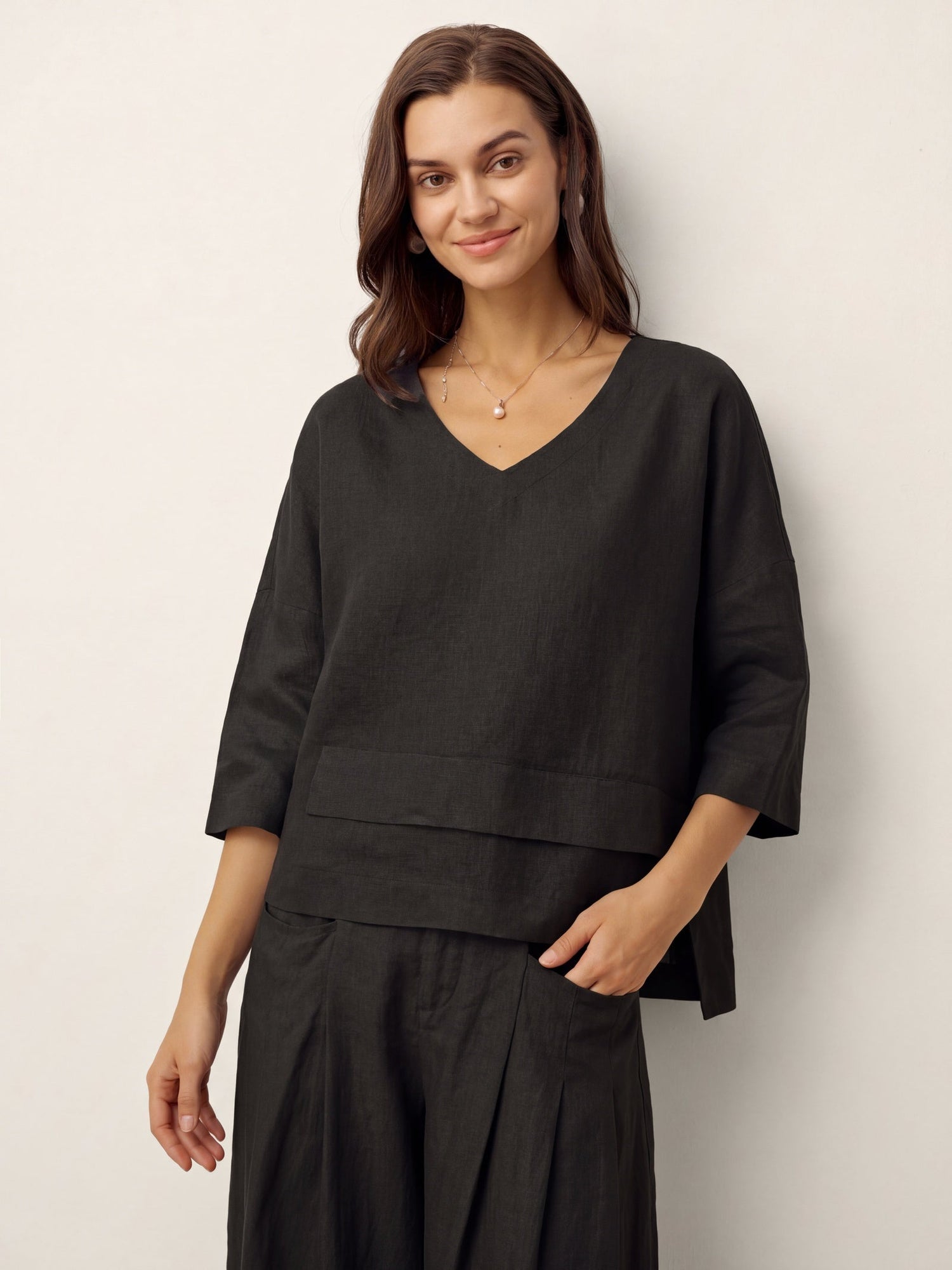 100% Linen Drop Shoulder Asymmetric Layered Hem Overtop VIOLA by LINTICO