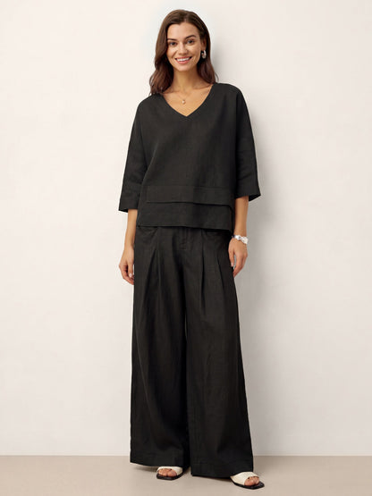 100% Linen Drop Shoulder Asymmetric Layered Hem Overtop VIOLA by LINTICO
