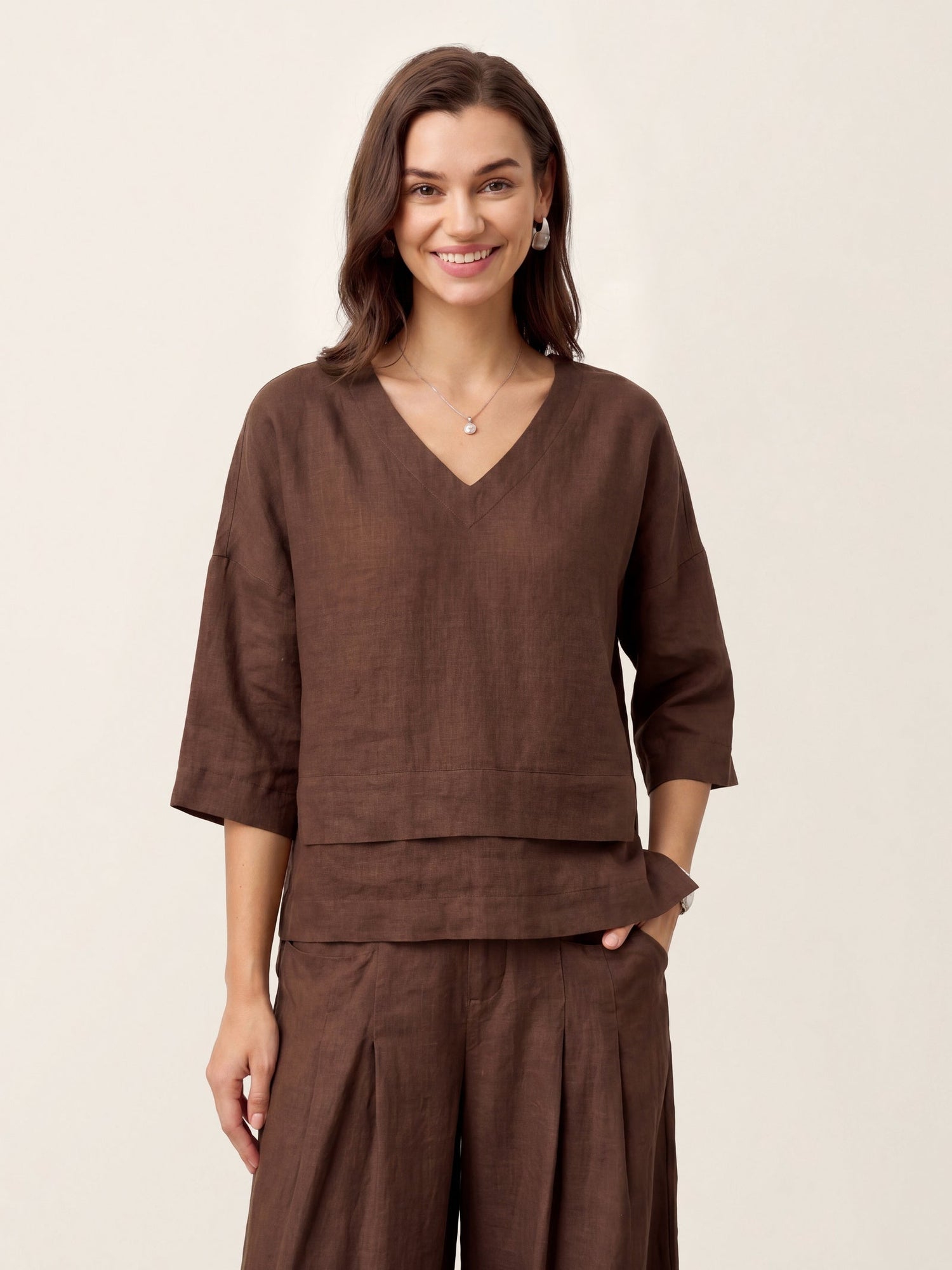100% Linen Drop Shoulder Asymmetric Layered Hem Overtop VIOLA by LINTICO