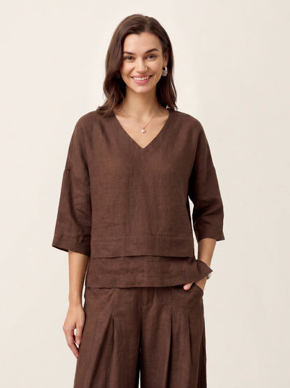 100% Linen Drop Shoulder Asymmetric Layered Hem Overtop VIOLA by LINTICO